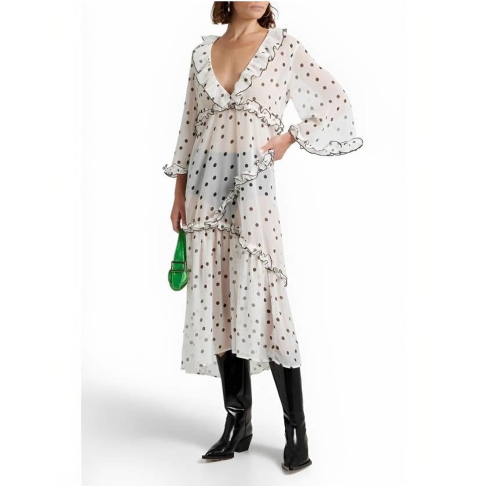 Ganni White Ruffled Tie Front Sundress
